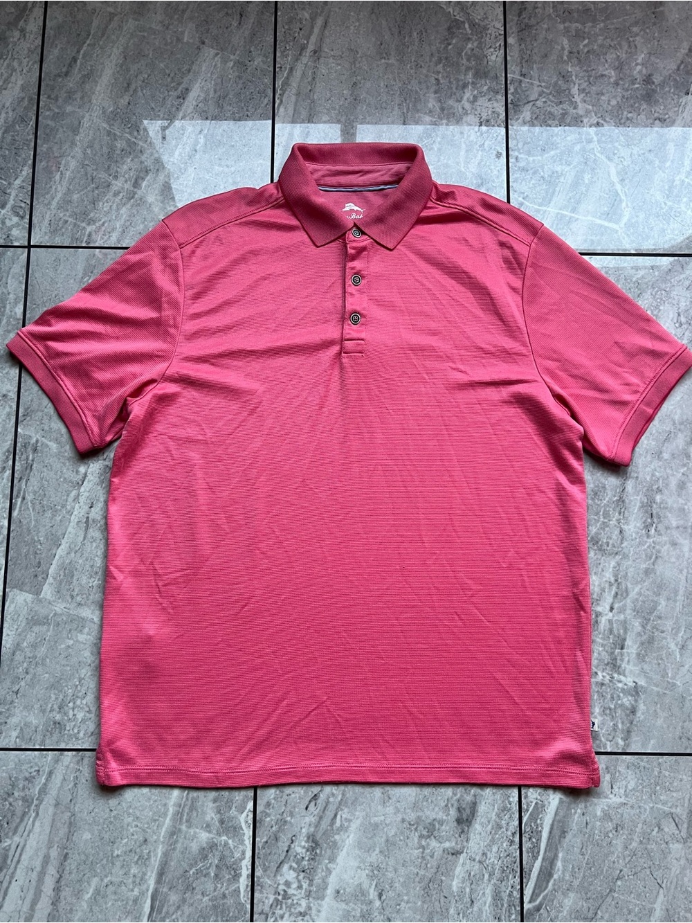 Tommy Bahama Men’s Pink textured piqué jersey Embroidered Logo S/S Polo Shirt XL